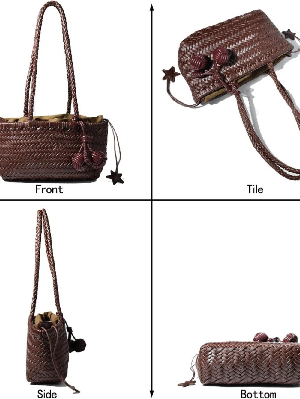 Woven Shoulder Bag for Women, Mini Hobo Purse, Cute Bucket Totes, Small Underarm - Picture 7 of 7